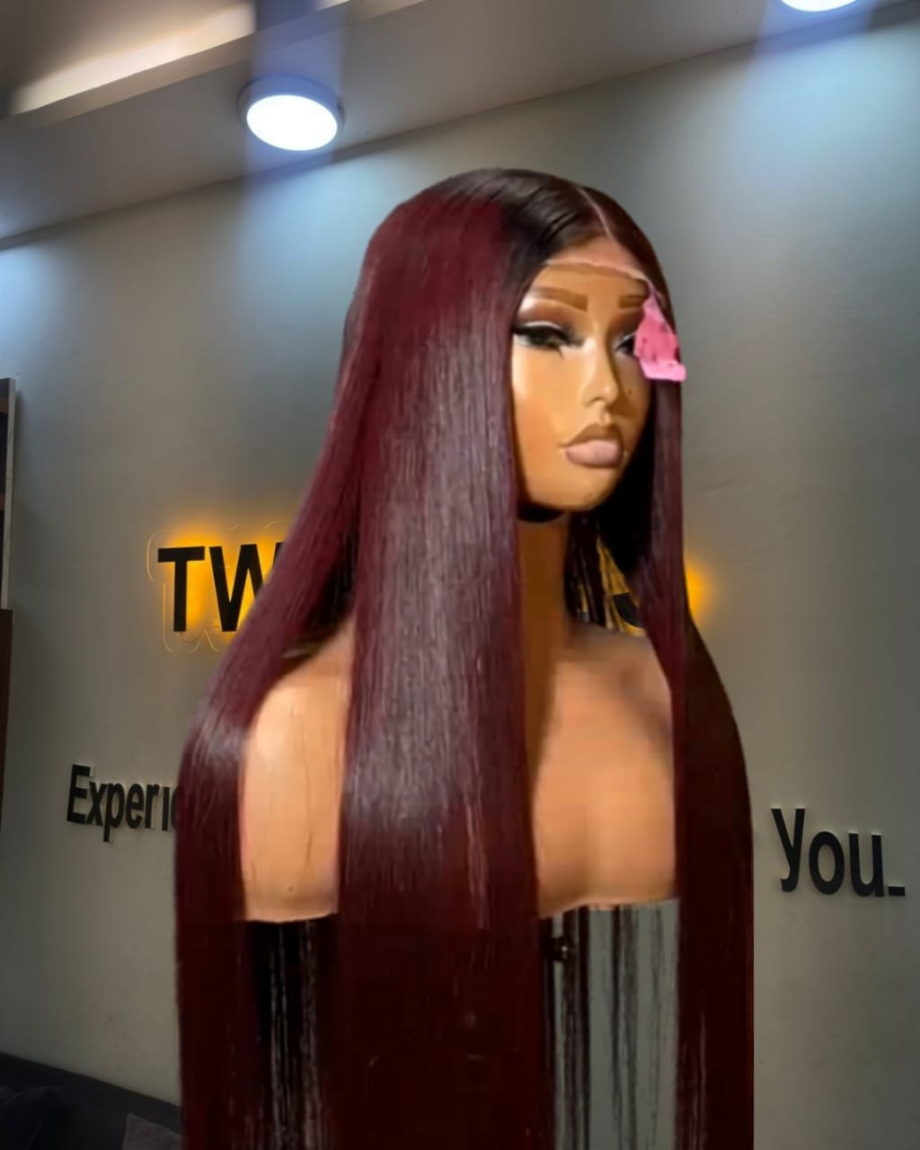 24” Deep Burgundy Vietnamese Bone Straight 2x6 Swiss Lace Deep Part Super Double Drawn 200g Wig - Image 2
