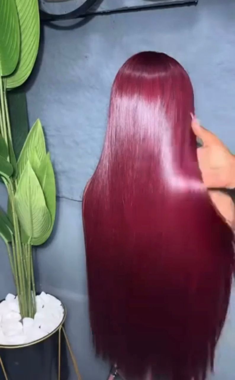 28” Deep Burgundy Vietnamese Bone Straight 5x5 Swiss Lace Super Double Drawn 300g Wig - Image 5