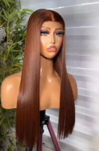 18-inch Super Double Drawn Cajun copper-brown Vietnamese bone straight human hair wig showing the flat 2x6 HD lace closure from multiple side and rear angles.