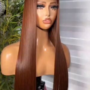 18-inch Super Double Drawn Cajun copper-brown Vietnamese bone straight human hair wig showing the flat 2x6 HD lace closure from multiple side and rear angles.