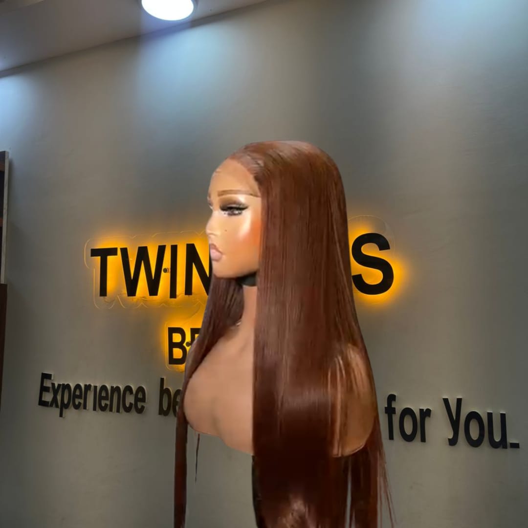 22” Chestnut Brown Vietnamese Bone Straight 5x5 Swiss Lace Super Double Drawn 230g Wig - Image 3