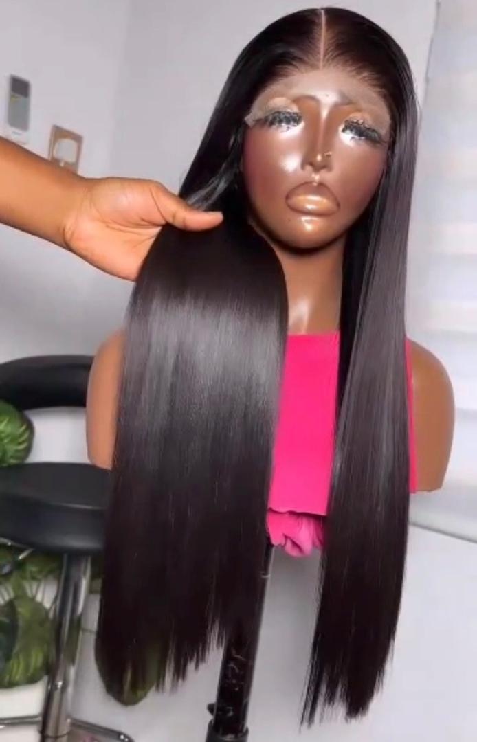 18” Natural Black Vietnamese Bone Straight 5x5 Swiss Lace Super Double Drawn 200g Wig - Image 2