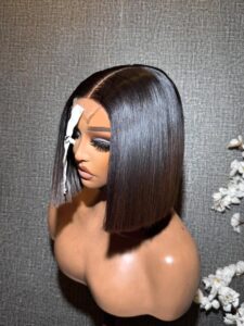 10-inch Ombre Super Double Drawn Vietnam Bone Straight hair wig with a 2x6 lace closure styled in a blunt bob.