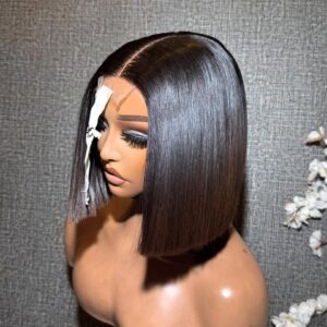 10-inch Ombre Super Double Drawn Vietnam Bone Straight hair wig with a 2x6 lace closure styled in a blunt bob.