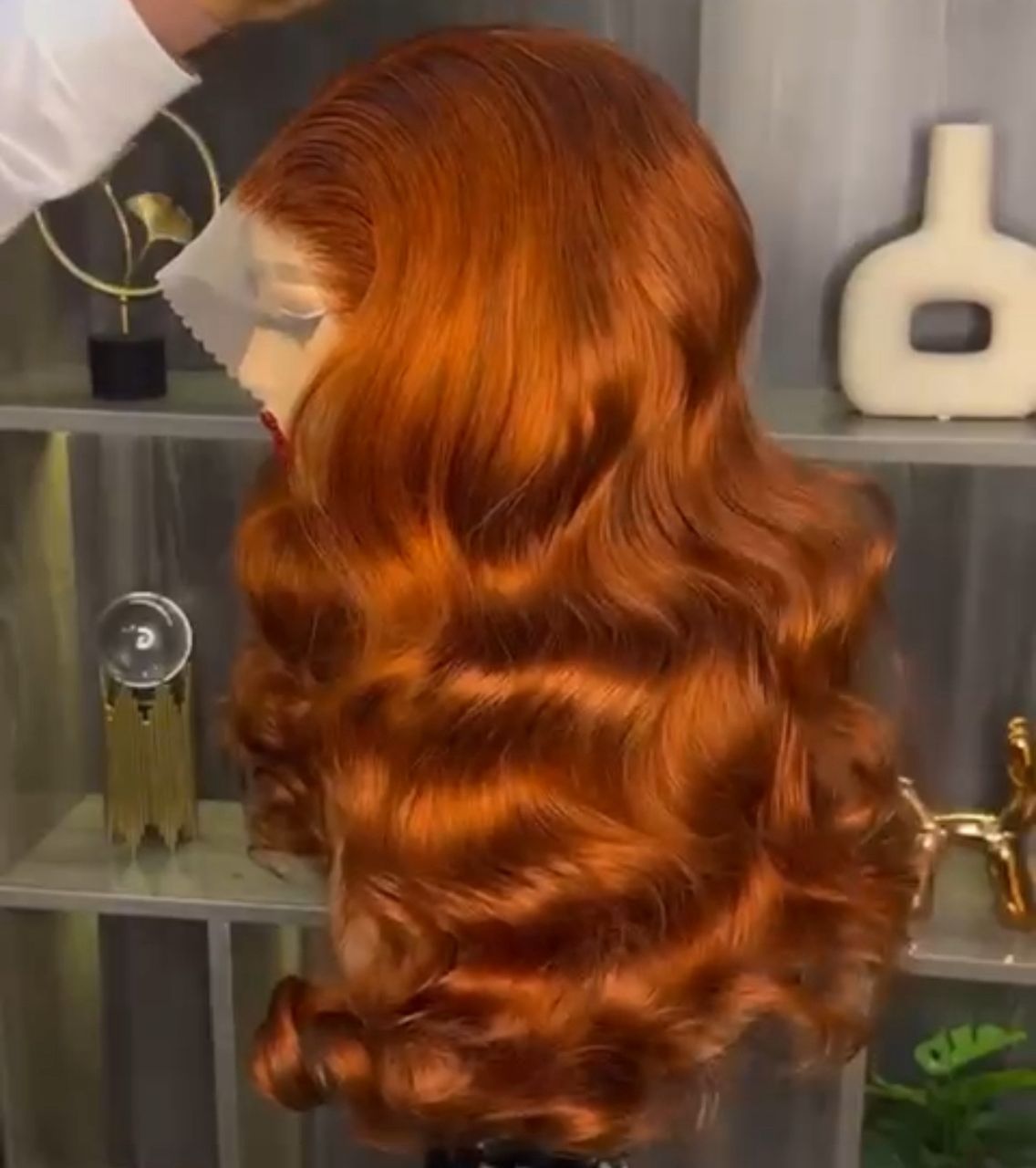 18” Vibrant Orange Chinese Wavy 13x4 Swiss Lace Frontal Super Double Drawn 300g Factory Wig - Image 2