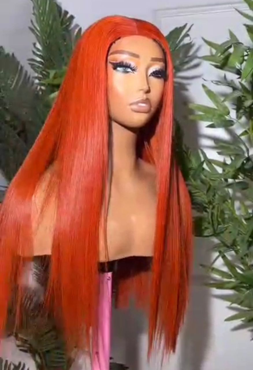 Vibrant Ginger-Orange Vietnamese Bone Straight 2x4 Swiss Lace Super Double Drawn 200g Wig - Image 5