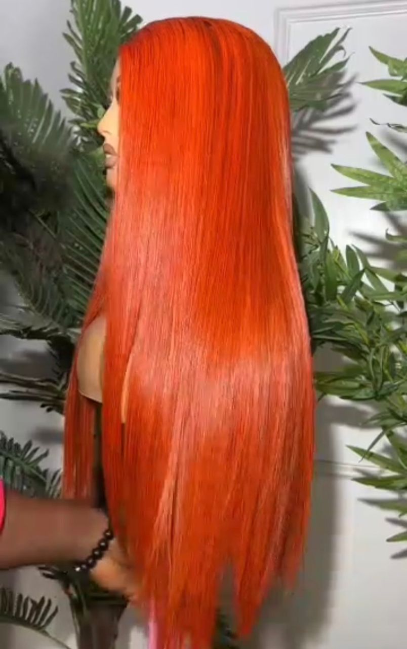 Vibrant Ginger-Orange Vietnamese Bone Straight 2x4 Swiss Lace Super Double Drawn 200g Wig - Image 3