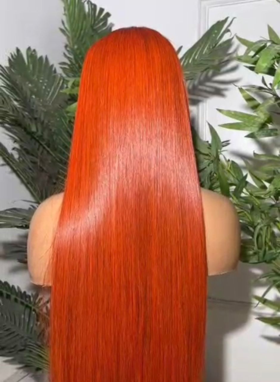 Vibrant Ginger-Orange Vietnamese Bone Straight 2x4 Swiss Lace Super Double Drawn 200g Wig - Image 4