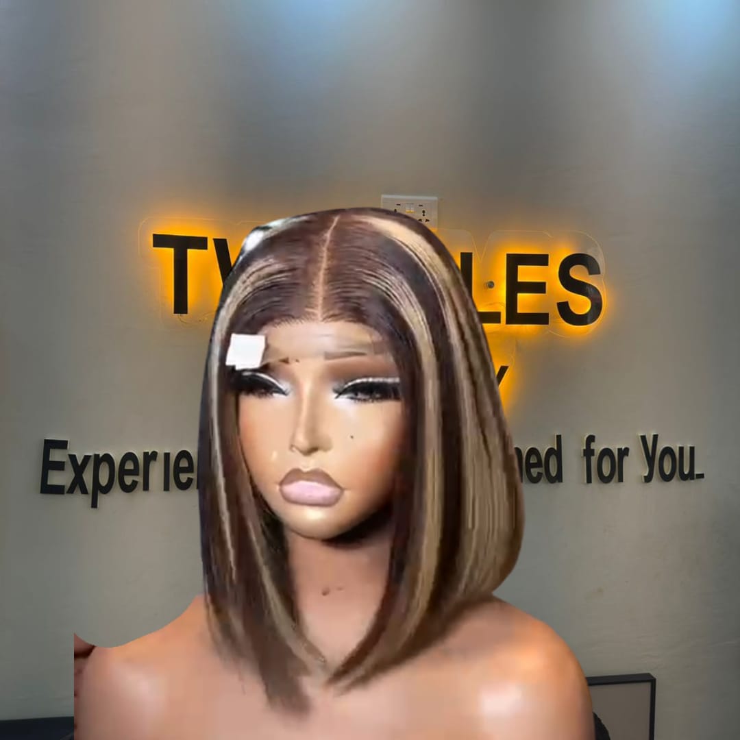 10” Piano Highlight Vietnamese Bone Straight 2x6 Swiss Lace Deep Part Super Double Drawn 200g Blunt Bob - Image 2