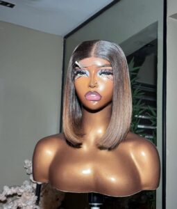 10-inch Chocolate Brown Super Double Drawn Vietnam Bone Straight hair wig with a 2x6 lace closure on a mannequin.