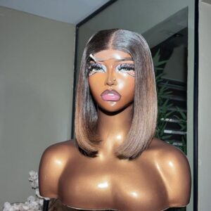 10-inch Chocolate Brown Super Double Drawn Vietnam Bone Straight hair wig with a 2x6 lace closure on a mannequin.