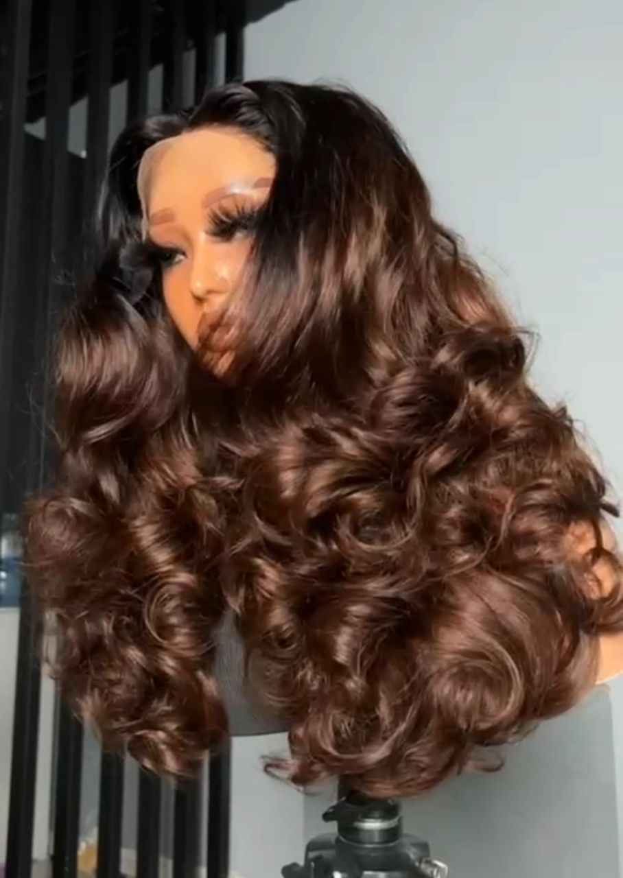 20” Thick Bounce Chocolate Brown 5x5 Swiss Lace Super Double Drawn 300g Wig - Image 2
