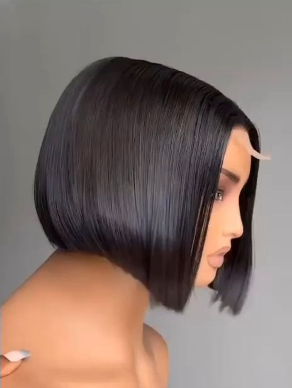 8” Liquid-Silk Natural Black Vietnamese Bone Straight 2x6 Swiss Lace Super Double Drawn 200g Graduated A-Line Bob Wig - Image 3