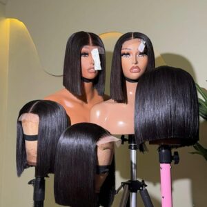 10-inch Super Double Drawn Natural Black Vietnam Bone Straight hair wigs with closure on a mannequin.
