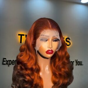 18-inch Super Double Drawn Two Toned Cajun Chinese Wavy human hair wig with a 13x4 Swiss lace frontal and voluminous waves.