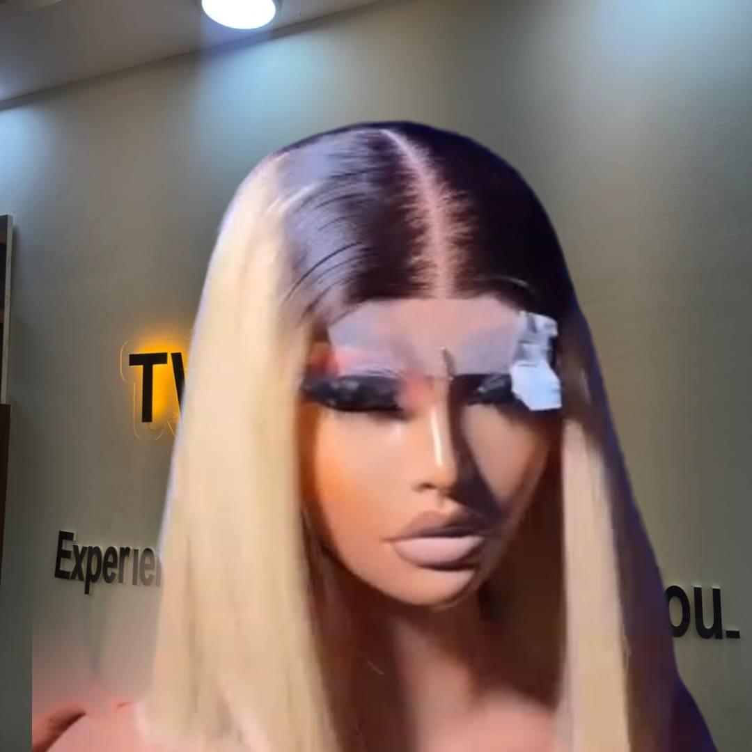 10” Dark-Rooted Blonde Vietnamese Bone Straight 2x6 Swiss Lace Deep Part Super Double Drawn 200g Blunt Bob - Image 2